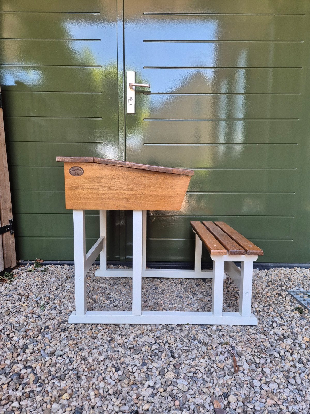 Vintage kinderbureau met bankje - Moulin Roty, Ophalen, Gebruikt, Tafel(s) en Stoel(en)
