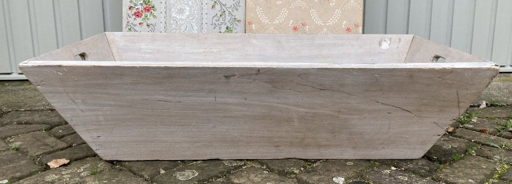 Brocante grote grijze houten bak - trog met handgrepen, Ophalen, Hout, ---, ---