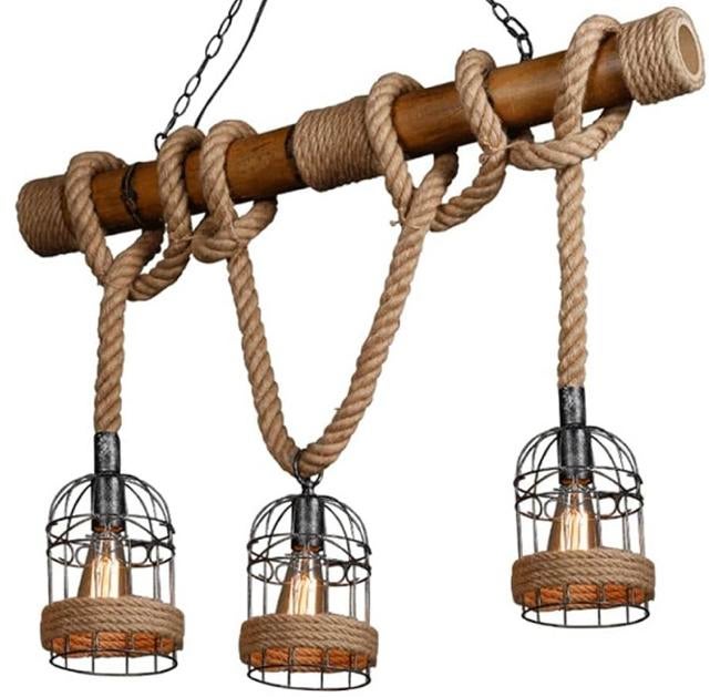 Nieuwe bamboe lamp met 3 touwen en lampen, Bamboe touwlamp, Nieuw, Ophalen of Verzenden, 75 cm of meer