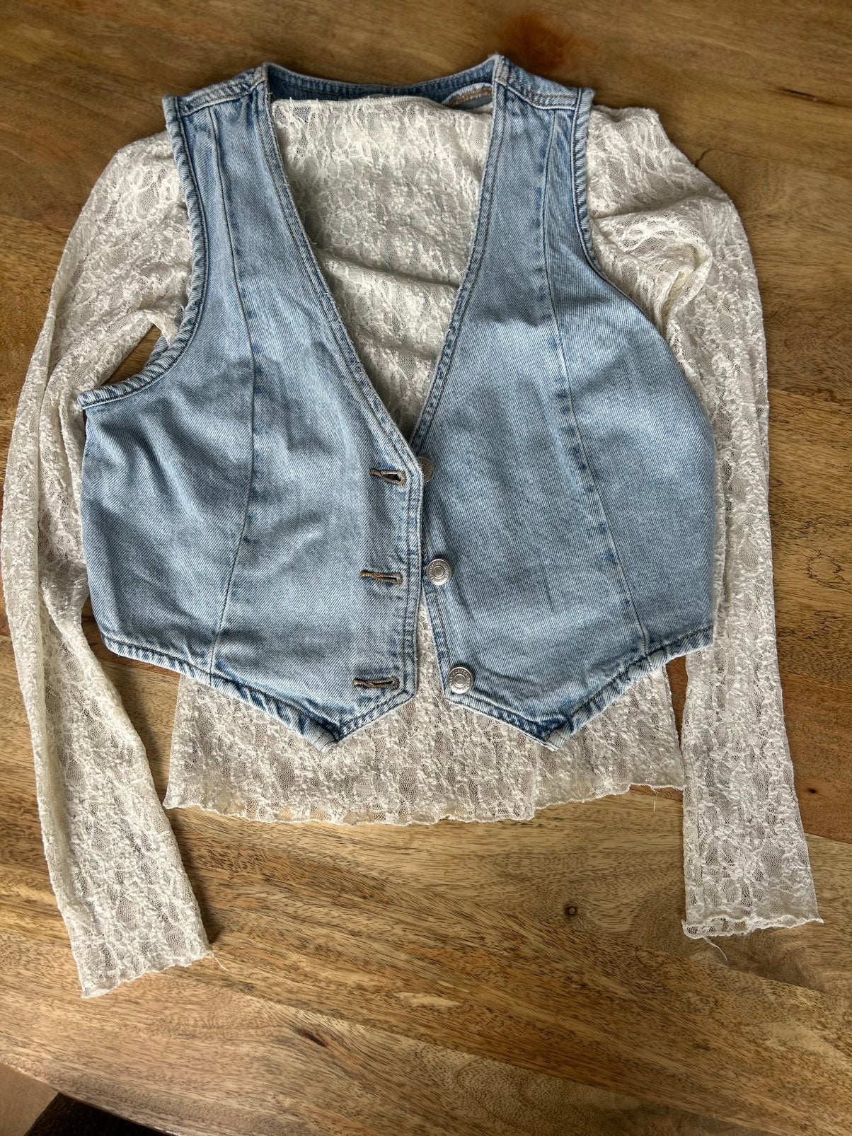 Top met spijker gilet set (extra bruine top optie), Blauw, Ophalen of Verzenden, Zo goed als nieuw, Korte mouw