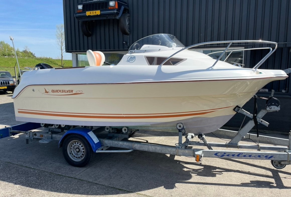 Nette quicksilver 470 cabin + 50 pk, Ophalen, Viertaktmotor, Zo goed als nieuw, 30 tot 50 pk