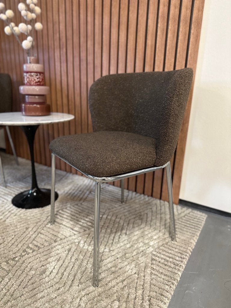 H&M home stoelen bruin boucle met chromen onderstel, Ophalen, Twee, Bruin, Nieuw