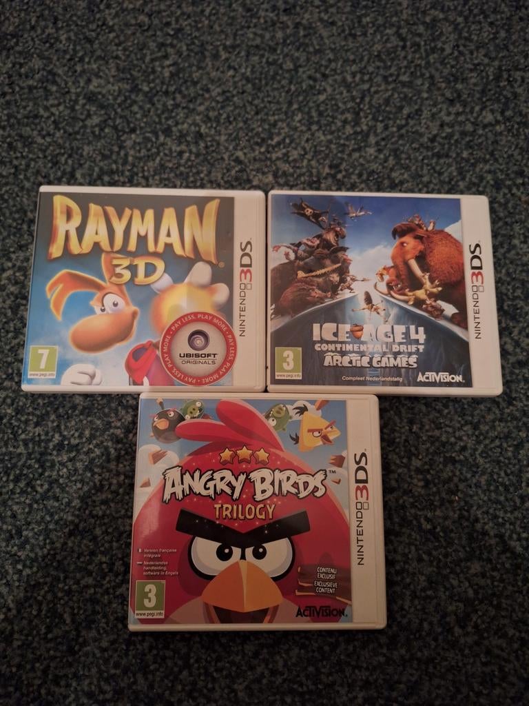 3 Nintendo 3DS games: Rayman, Ice Age 4, Angry Birds, Ophalen of Verzenden