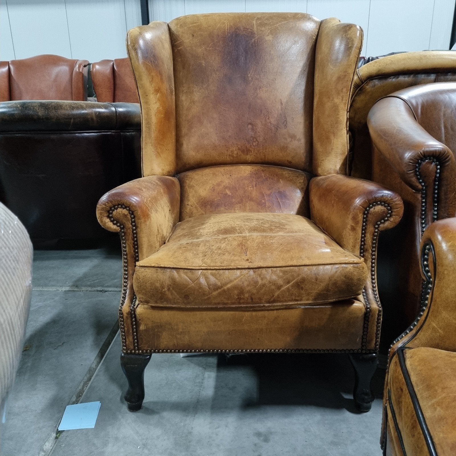 Chesterfield Schapenleren oor fauteuil + BEZORGING GRATIS, Gebruikt, ., Klassiek, Ophalen of Verzenden