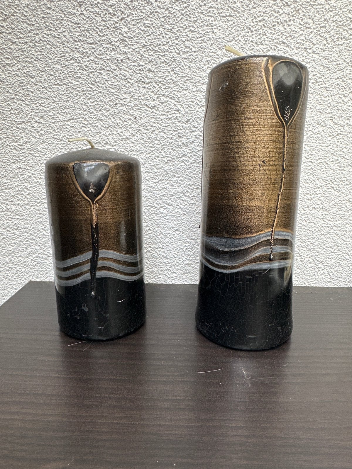 Set van 2 decoratieve kaarsen, zwart/brons, Zwart, Ophalen of Verzenden, Kaars, Was