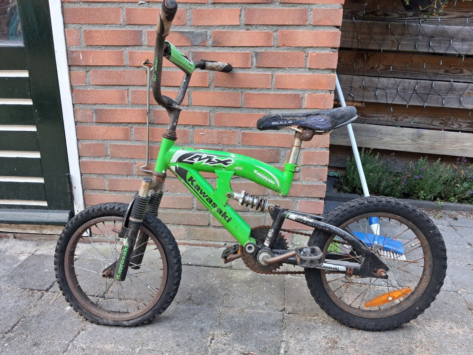 Kawasaki LMX kinderfiets - BMX-stijl, Fietsen en Brommers, Fietsen | Crossfietsen en BMX, Ophalen, Staal, Velgrem, V-brakes