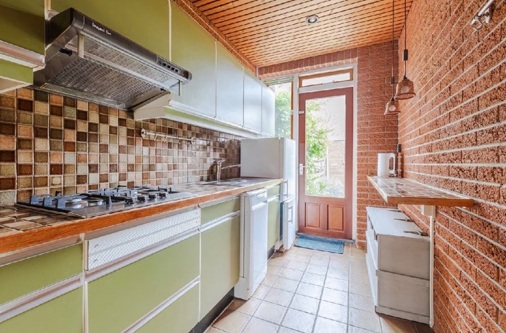 Vintage groene Bruynzeel keuken (70’s), Huis en Inrichting, Keuken | Complete keukens, Ophalen, Gebruikt, Enkelwandige keuken