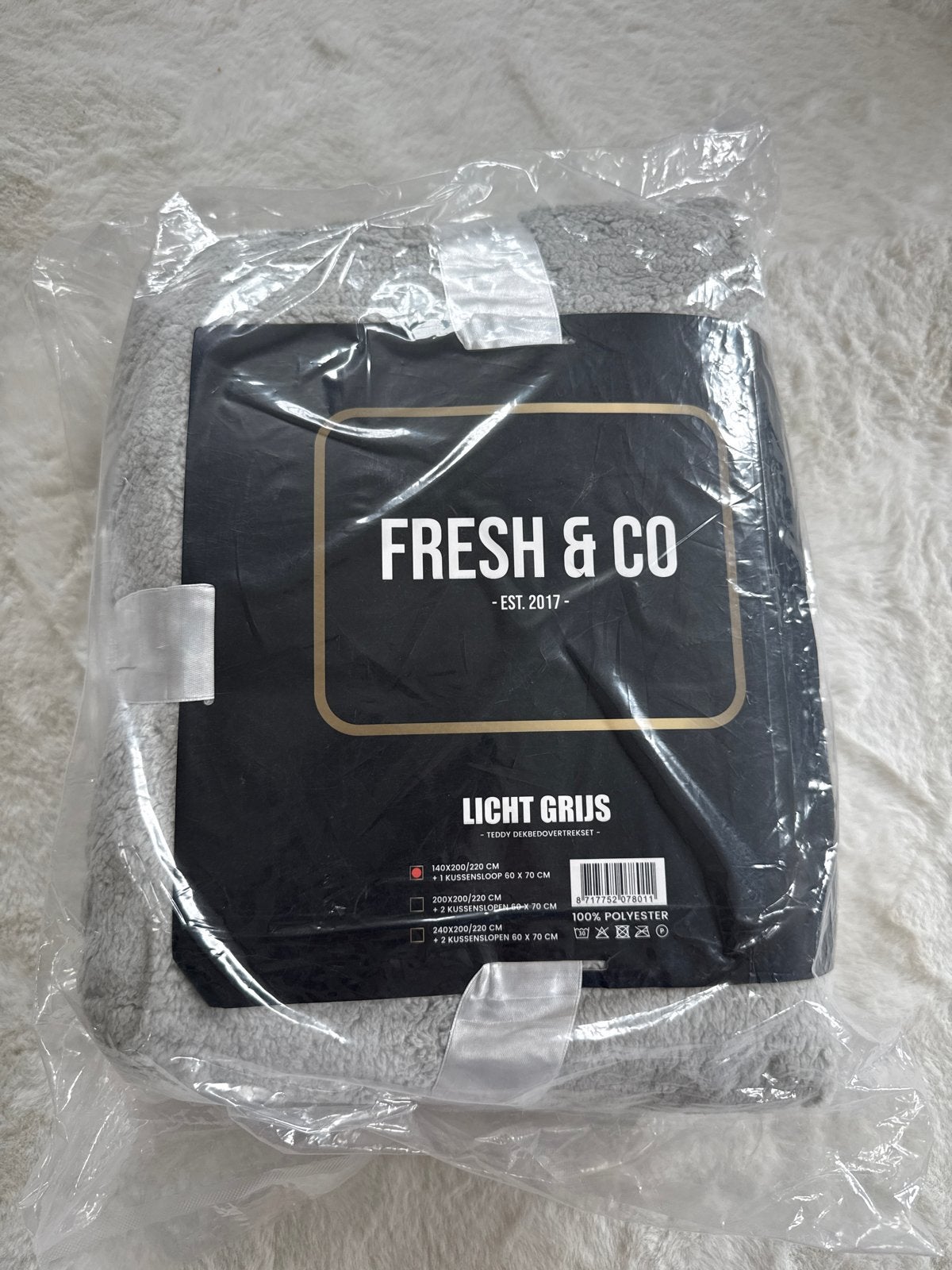 Fresh & Co Teddy Dekbedovertrek Lichtgrijs - Nieuw, Anti-allergisch, Eenpersoons, Dekbedovertrek, Nieuw