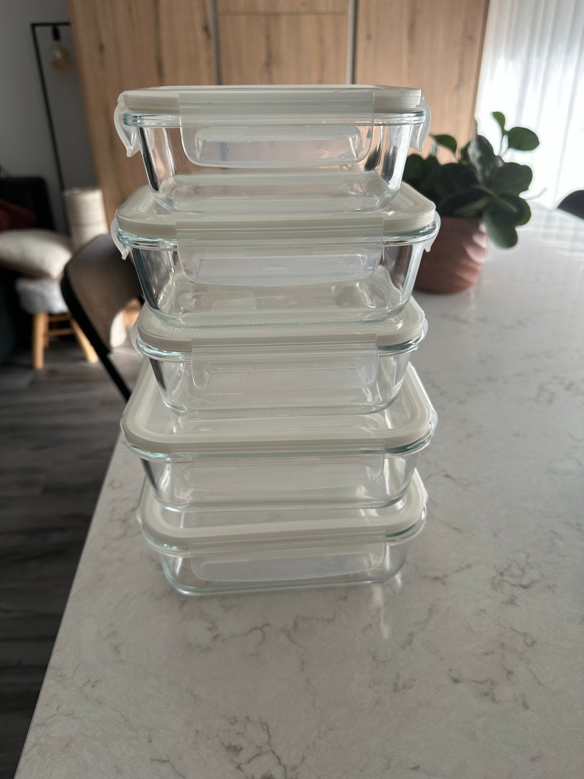 Set van 5 glazen voorraadpotten met deksels, Glas, Ophalen of Verzenden, Zo goed als nieuw, Voorraadpot