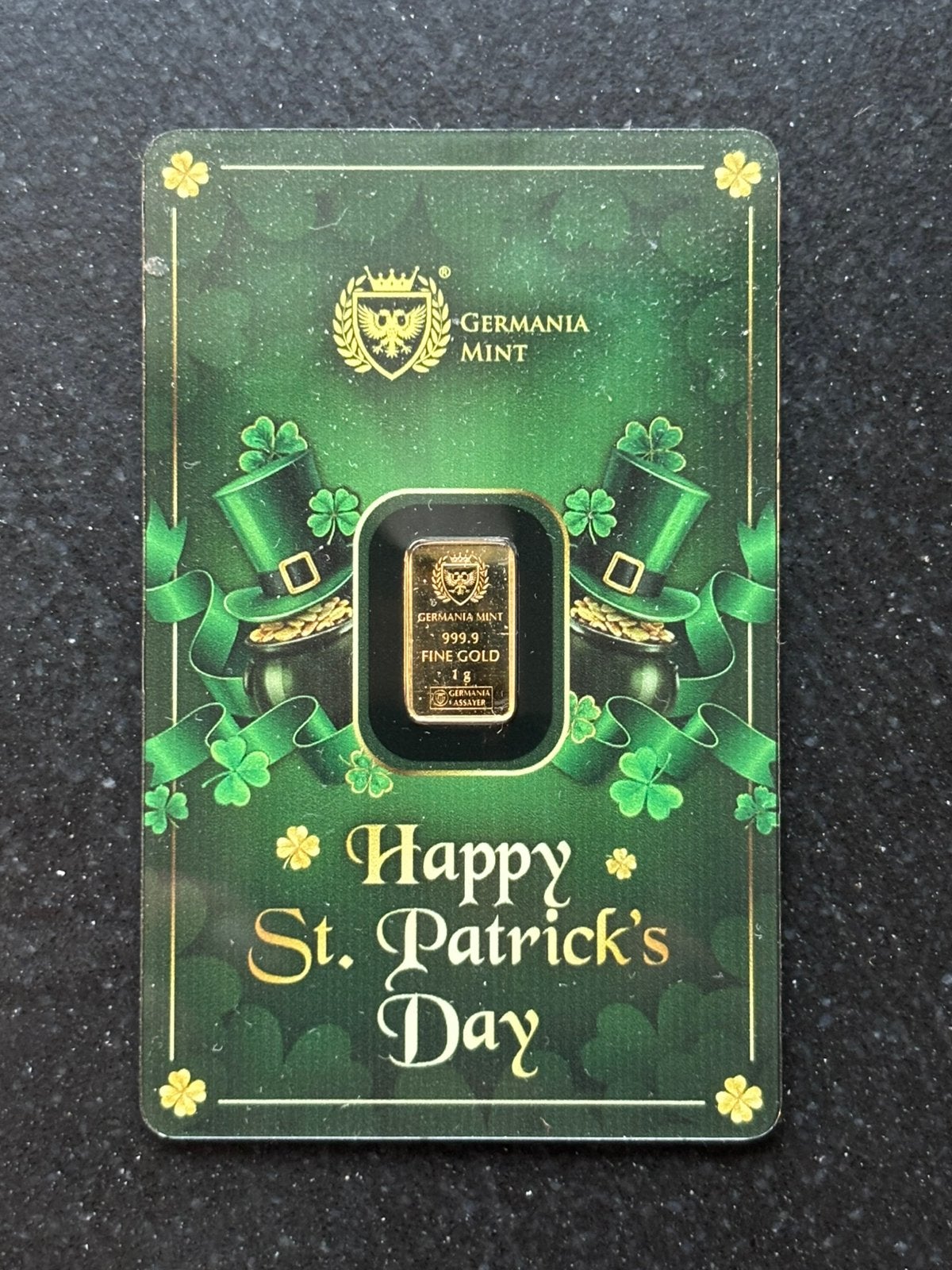 1 gram goud baar - happy st patricks day - germania mint, Ophalen of Verzenden, Goud