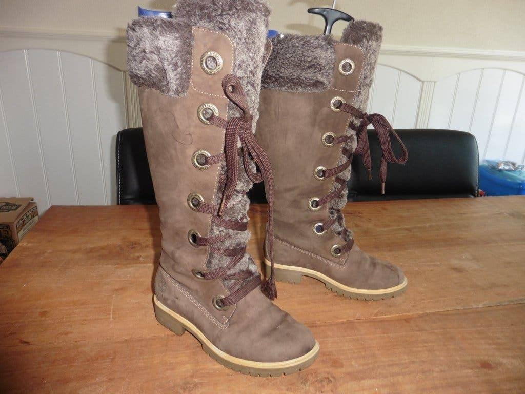 Timberland laarzen bruin hoog met bont maat 6., Hoge laarzen, Bruin, Ophalen of Verzenden, Zo goed als nieuw