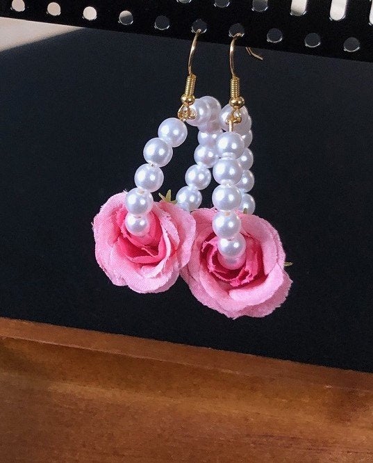 Oorbellen hanger bloem - handmade - victorian vintage parels, Overige materialen, Hangers, Verzenden, Nieuw