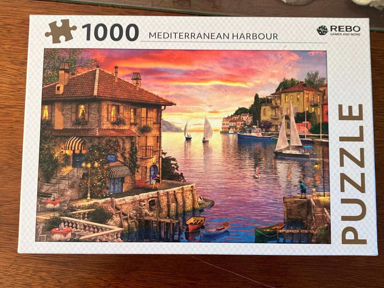 Rebo puzzel - mediterranean harbour - 1000, Ophalen of Verzenden, 500 t/m 1500 stukjes, Zo goed als nieuw, Legpuzzel