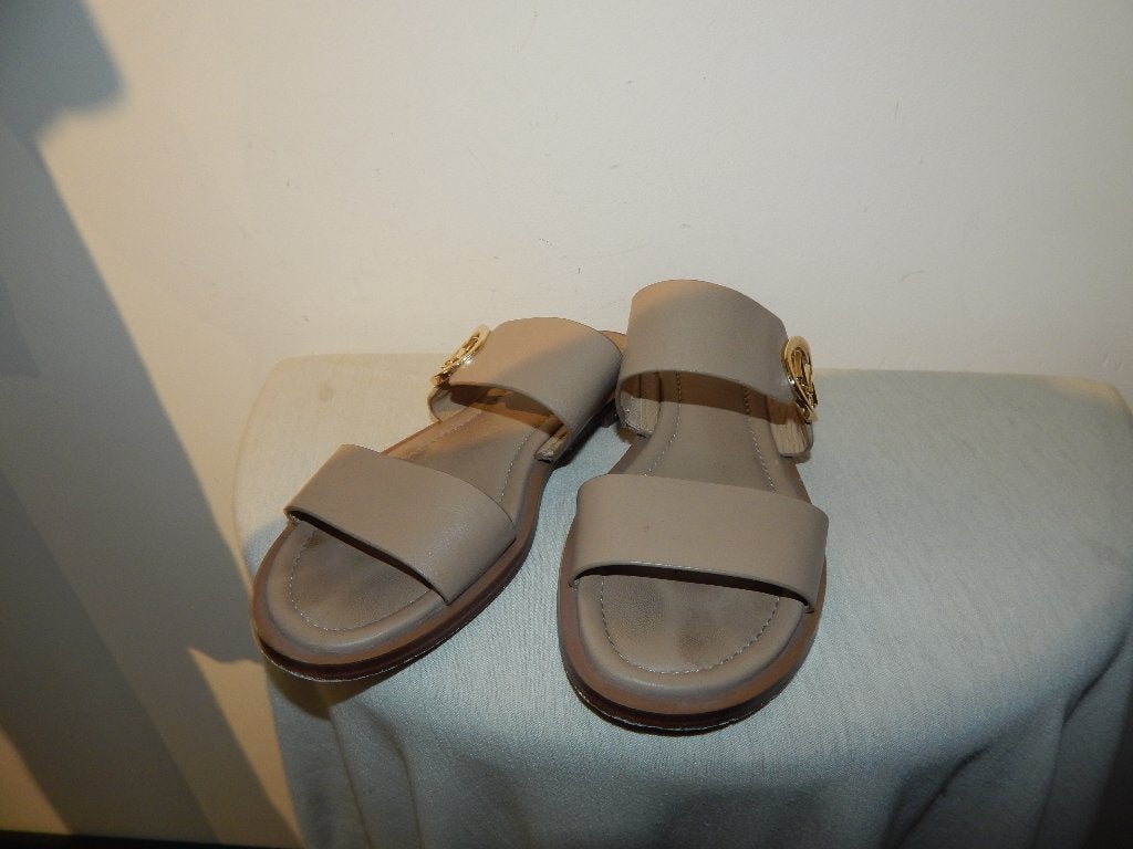 Michael Kors leren slippers sandalen gouden hardware logo, Michael Kors, Verzenden, Beige, Sandalen of Muiltjes