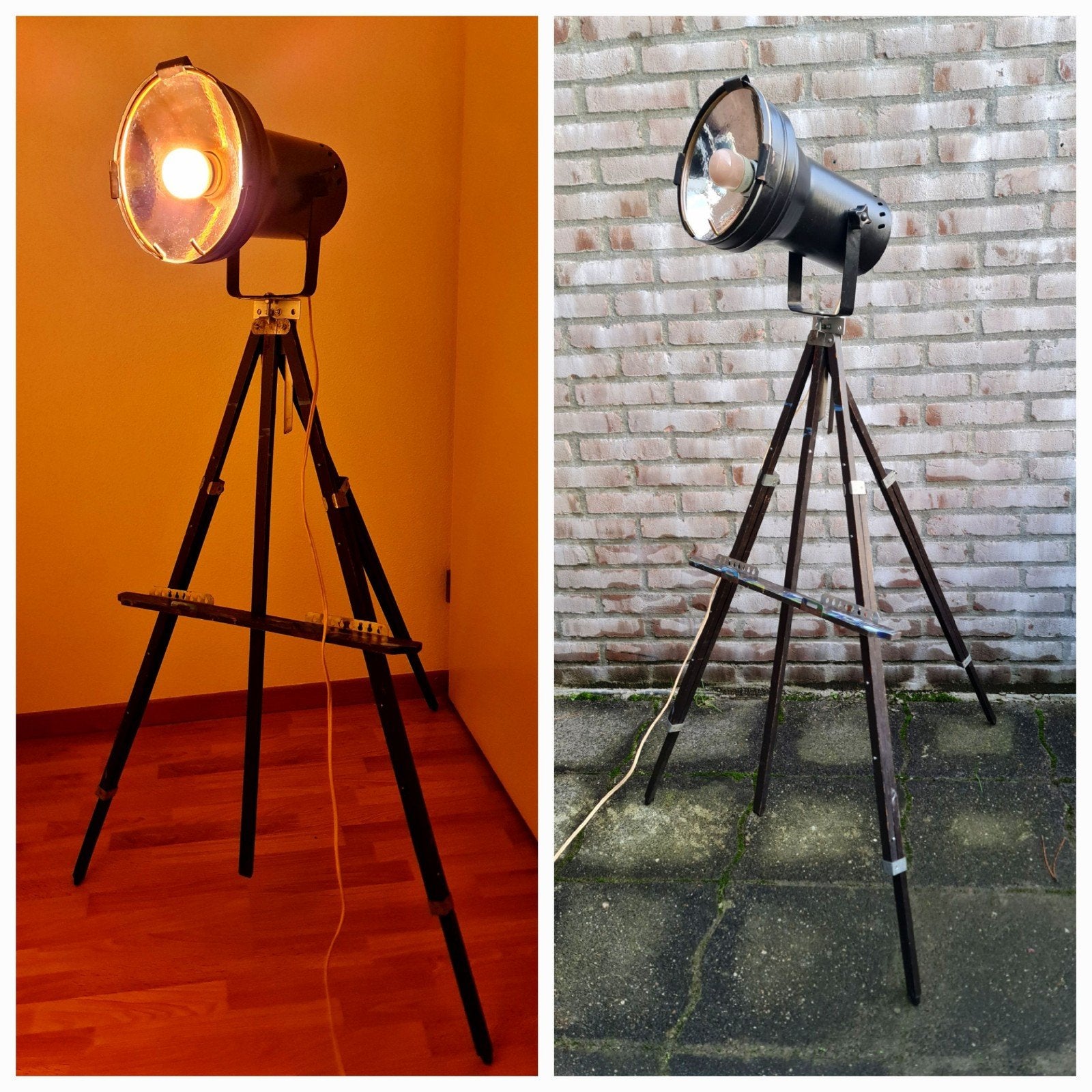 Driepoot schildersezel spotlamp statief lamp industrieel, Ophalen, Gebruikt, 100 tot 150 cm, Industrieel vintage uniek design