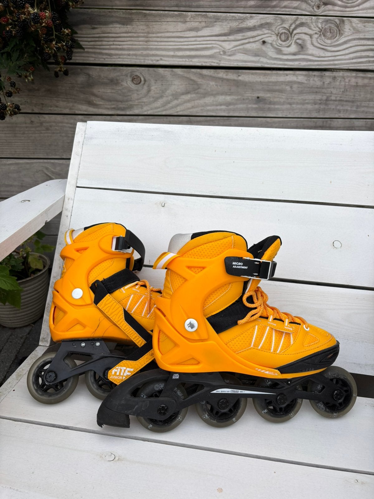 Skeelers Decathlon Oxelo maat 38-41, geel, Ophalen, Verstelbaar, Gebruikt, Inline skates 4 wielen