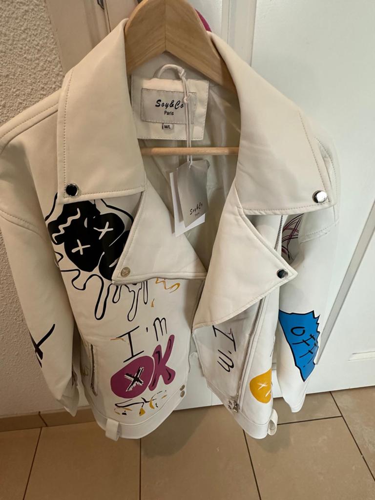 Unieke Soy&Co Paris Bikerjack met Graffiti Print, Kleding | Dames, Jassen | Zomer, Ophalen of Verzenden, Nieuw, Maat 38/40 (M)