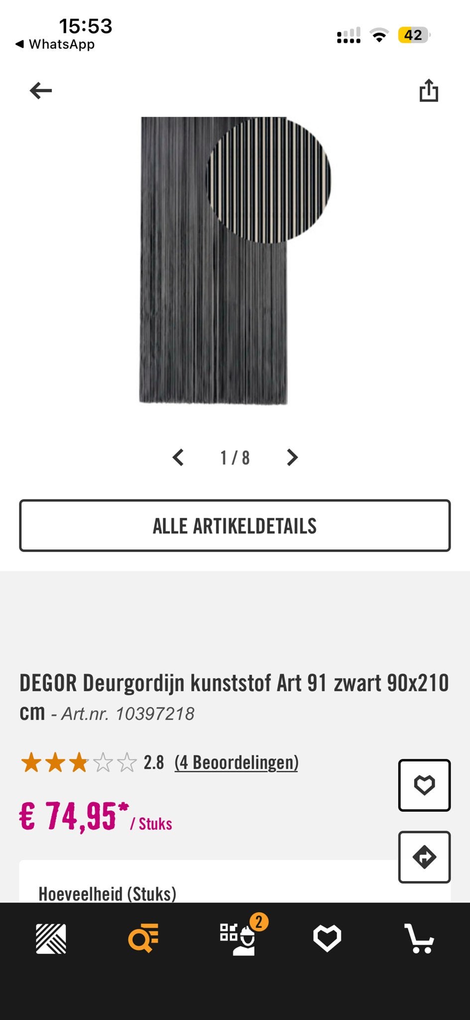 Vliegengordijn DEGOR kunststof zwart 90x210 cm, Ophalen, Gebruikt, Overige merken, Zwart