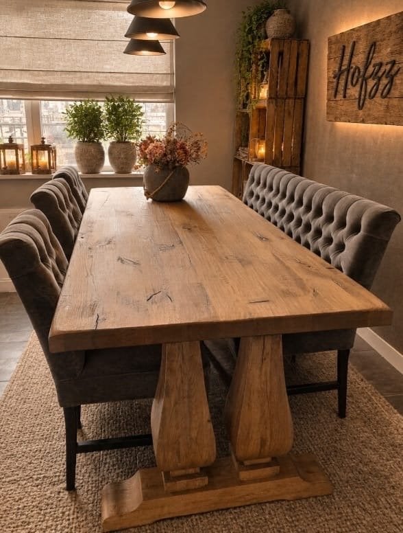 Eetkamer tafel met stoelen en bank - Landelijke stijl, Huis en Inrichting, Ophalen, Zo goed als nieuw, Hoffz style landelijk klassiek