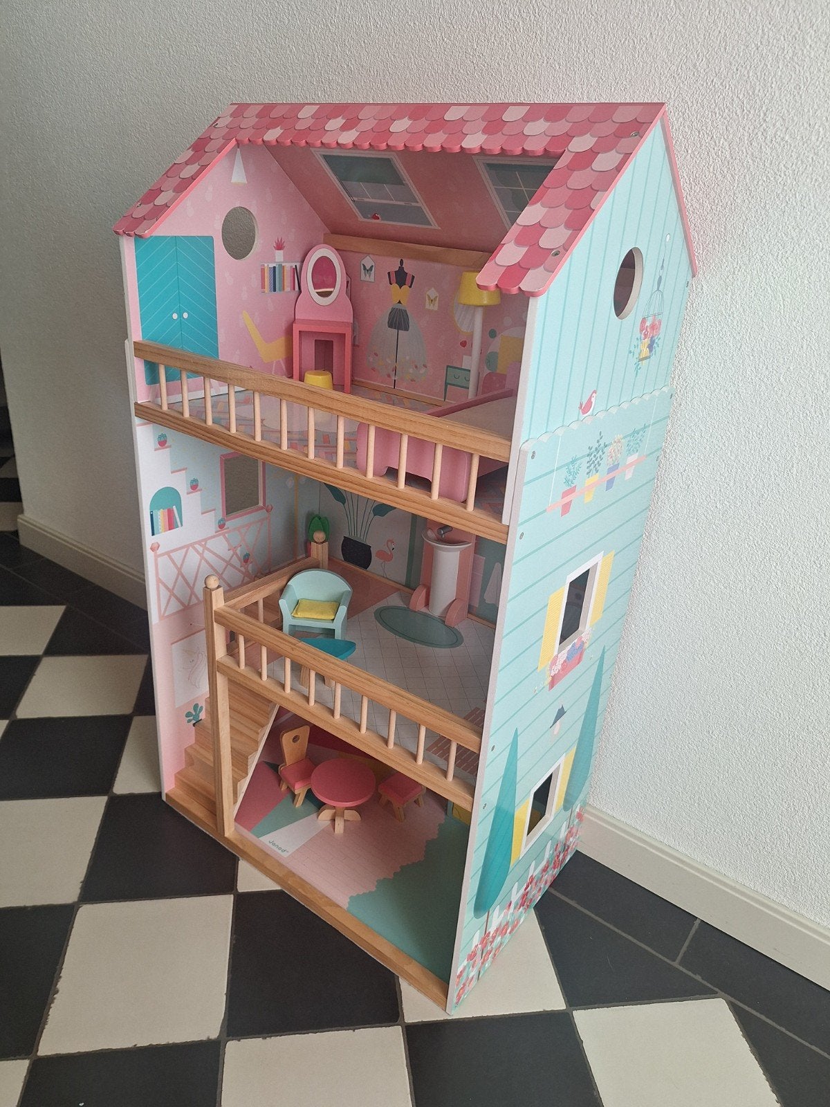 Janod Happy Day Houten Poppenhuis voor Barbie's, Ophalen, Gebruikt, Poppenhuis