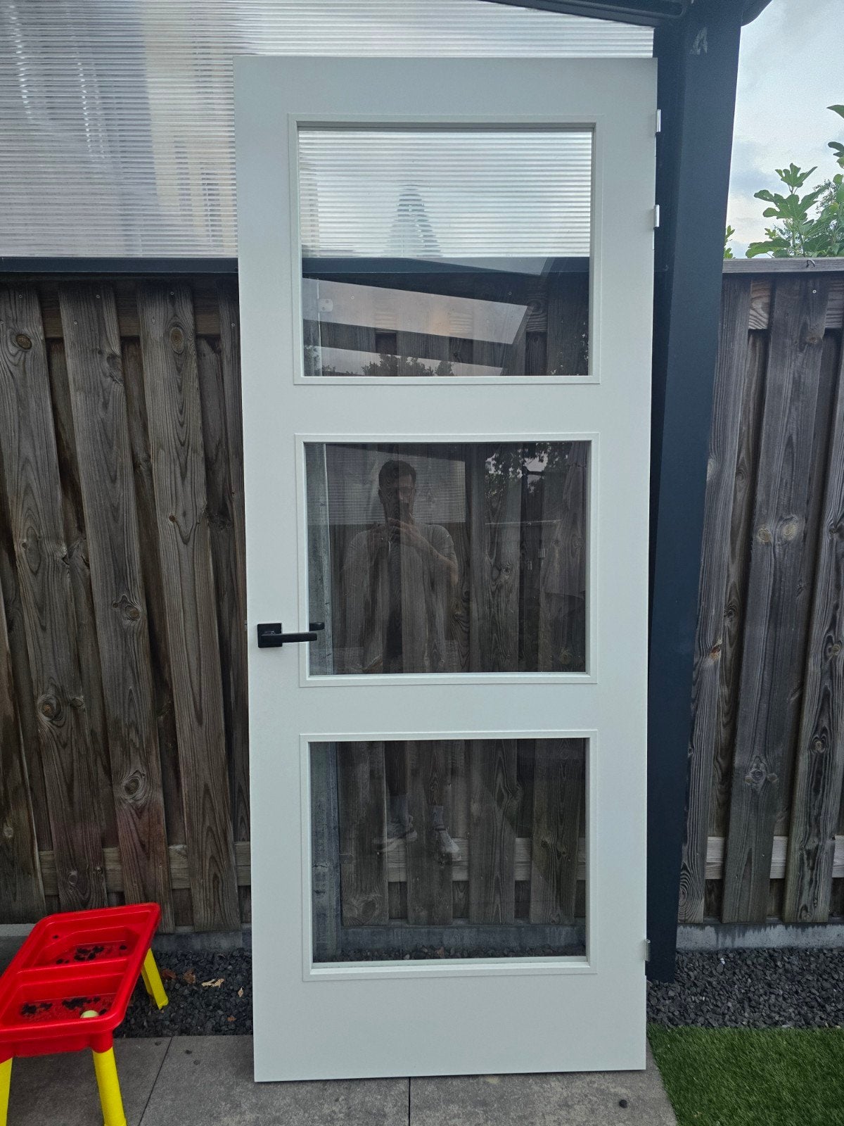 Stompe binnendeur 231,5 x 93 cm met glas, Ophalen