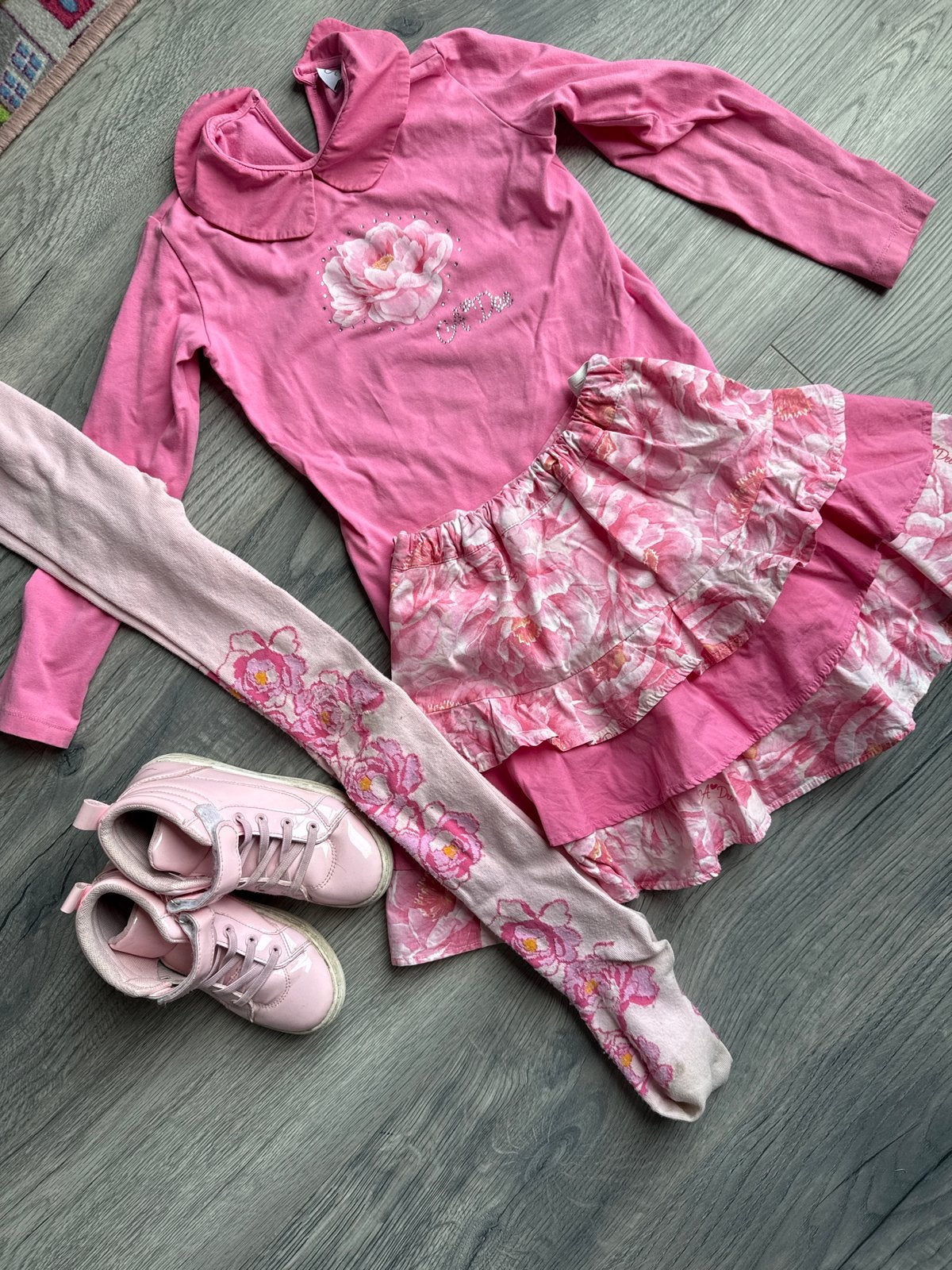 Roze adee set: Jurk, legging en schoenen maat 122/30 Adee, Ophalen of Verzenden, Gebruikt