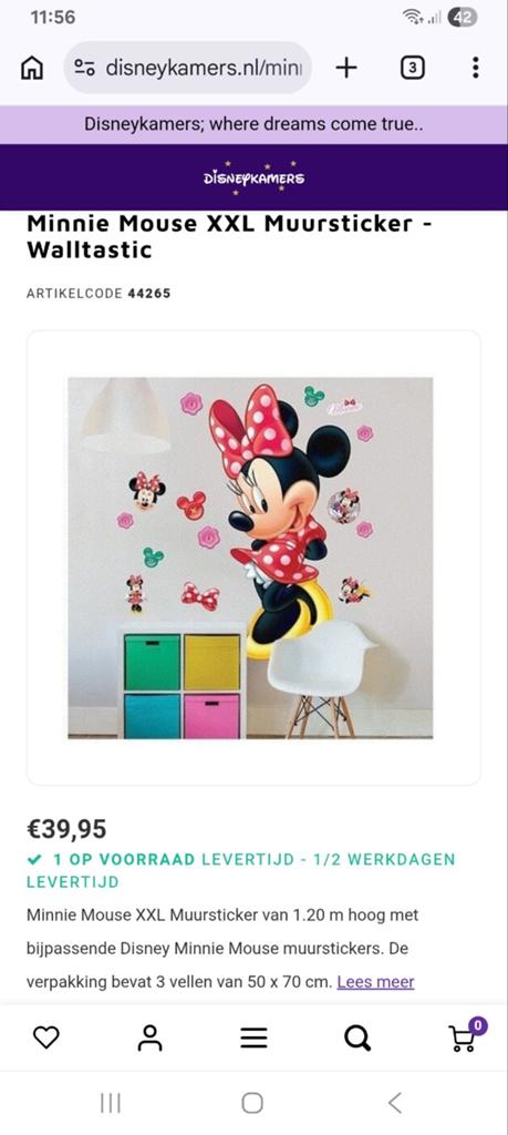 Minnie Mouse XXL muursticker 1.20M, Kinderen en Baby's, Kinderkamer | Inrichting en Decoratie, Ophalen of Verzenden, Nieuw, Wanddecoratie