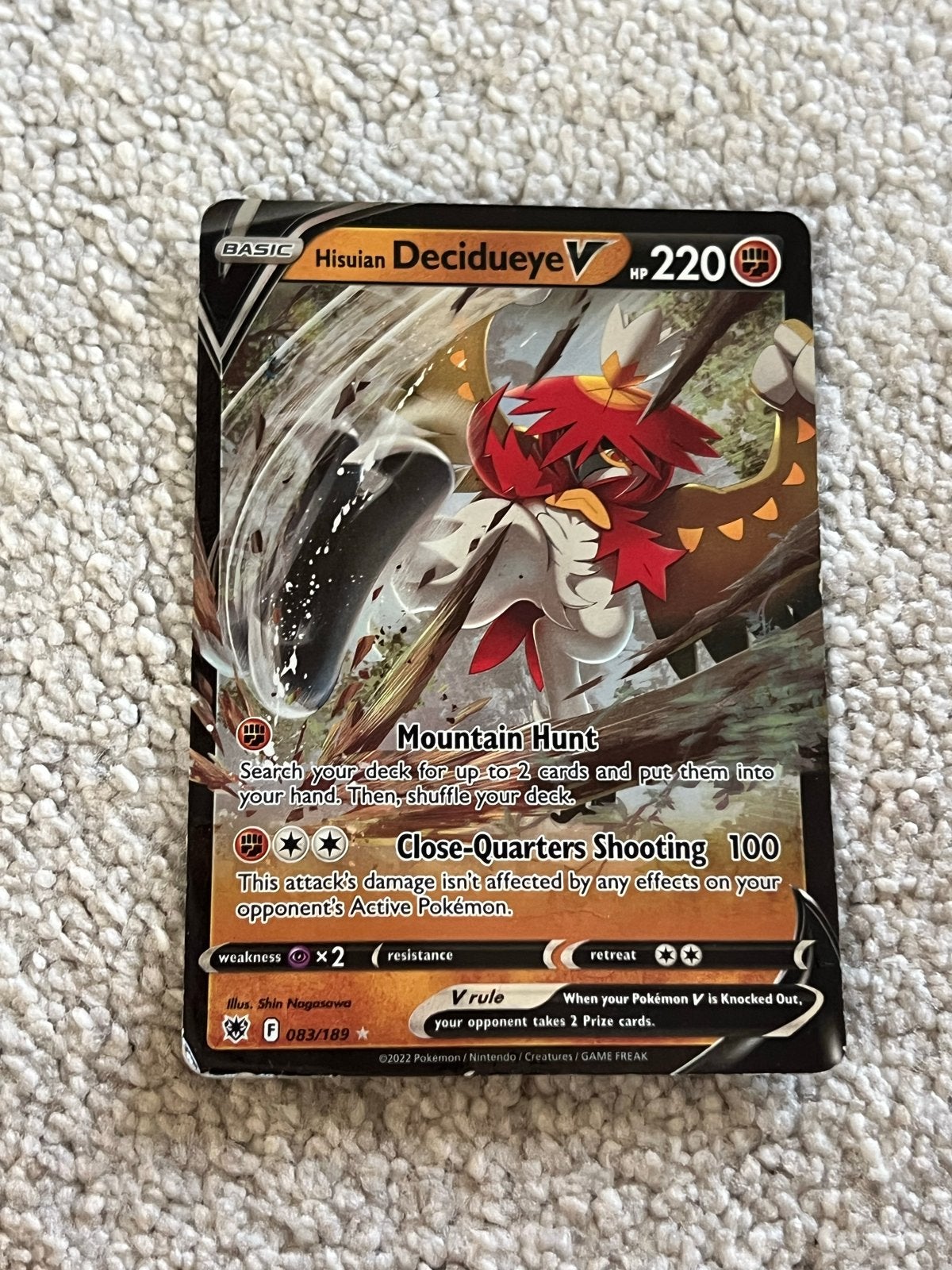 Hisuian Decidueye V Pokémon kaart 083/189 (Kleine kaart), Ophalen of Verzenden, Gebruikt, Losse kaart