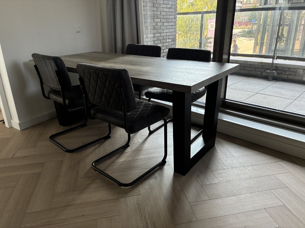 Eettafel grey washed hout met metalen onderstel, Huis en Inrichting, Tafels | Eettafels, Ophalen, 50 tot 100 cm, Zo goed als nieuw