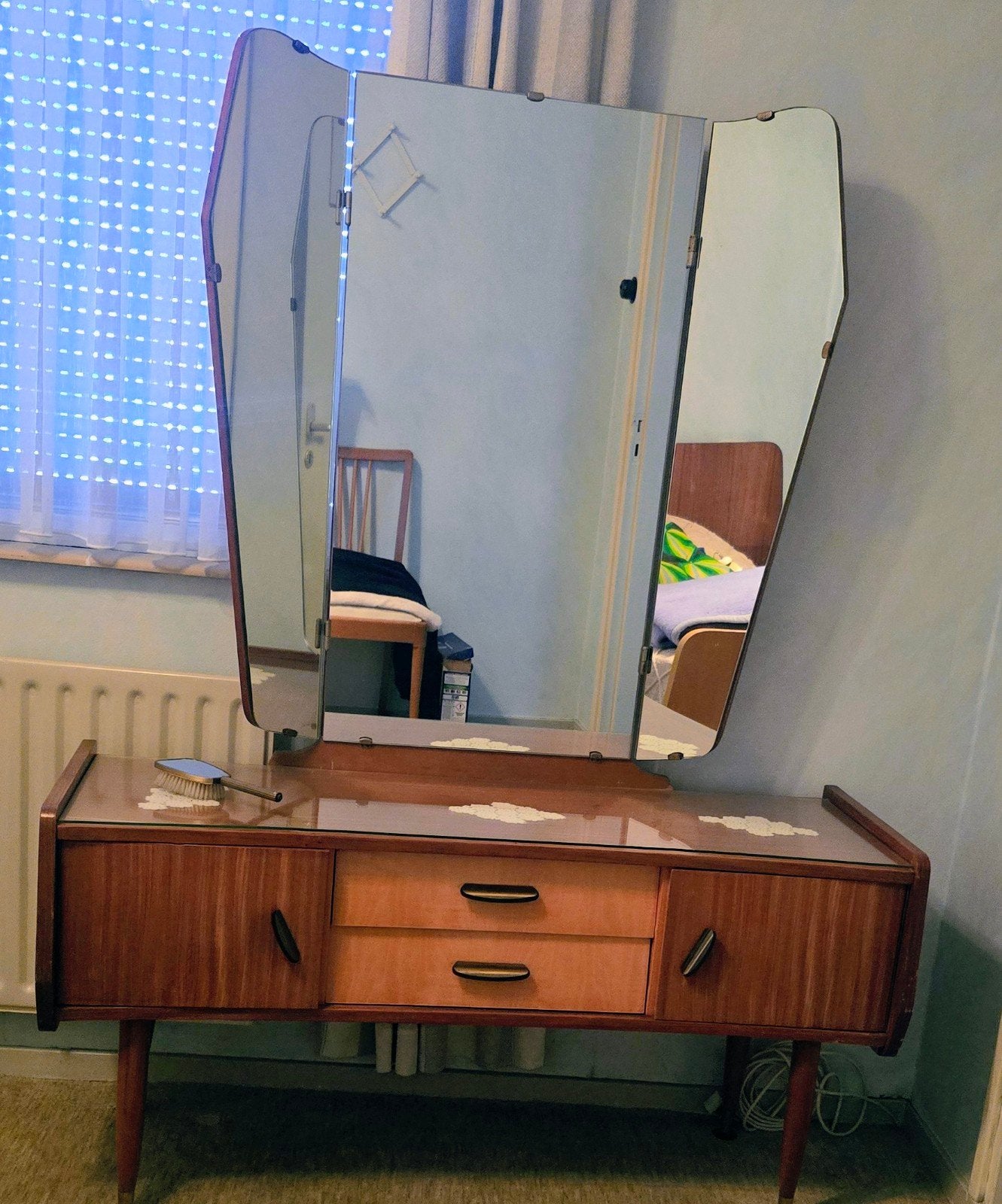 Vintage kaptafel met spiegel - Jaren '60 design, Ophalen, Gebruikt, 100 tot 150 cm, 100 tot 150 cm