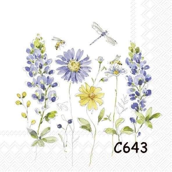 Servetten decoupage/bullet journal – bloemen blauw C643, Verzenden, Nieuw