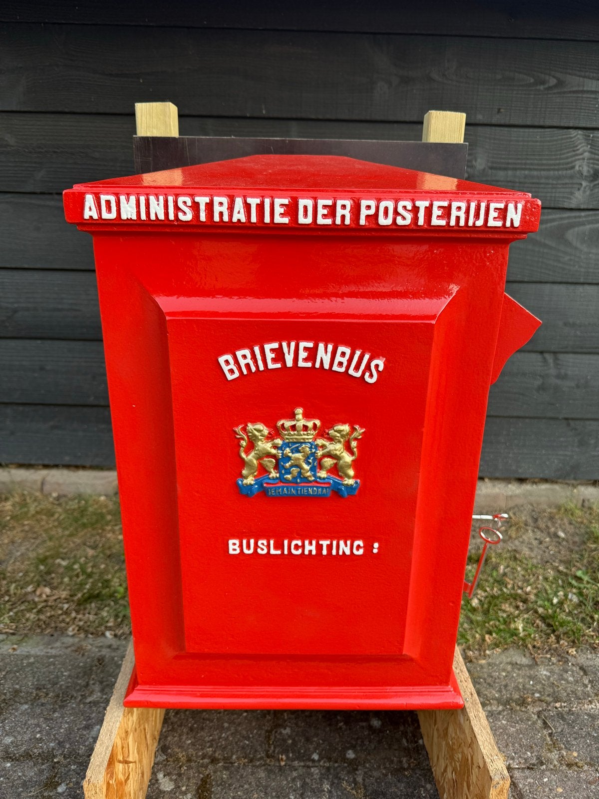 Antieke gietijzeren PTT brievenbus Platteland 1906 - rood, Tuin en Terras, Brievenbussen, Ophalen