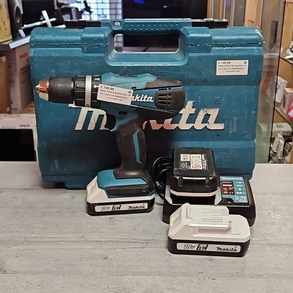 Makita HP457D Boormachine 18V Incl: 3 Accu's & Oplaadstation, Makita, Gebruikt, Support@makita.com, Makita Corporation, 3-11-8, Sumiyoshi-cho, 
Anjo, Aichi 446-8502
Japan