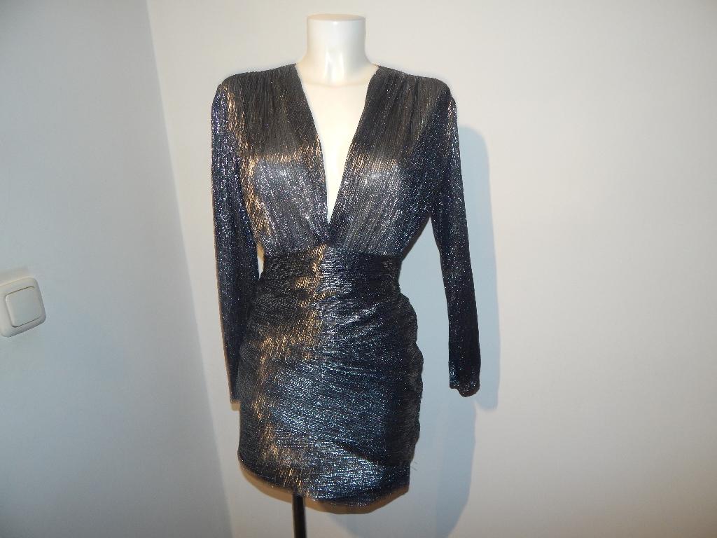 Maje zilveren jurk bandage look rok diep v hals mt 38