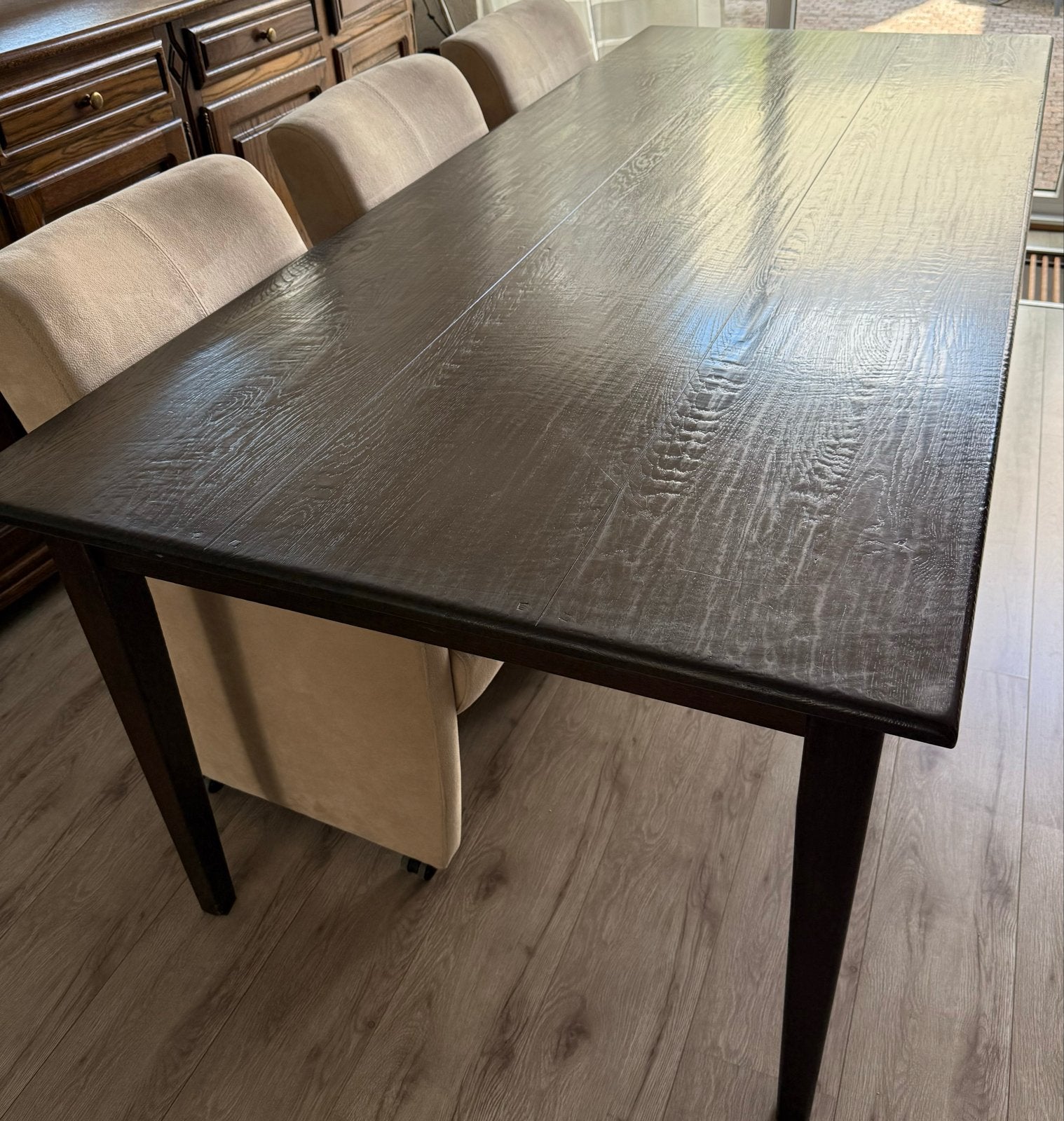 Grote Franse eikenhouten eettafel - 235x100 cm, Ophalen, Gebruikt, 100 tot 150 cm, Eikenhout