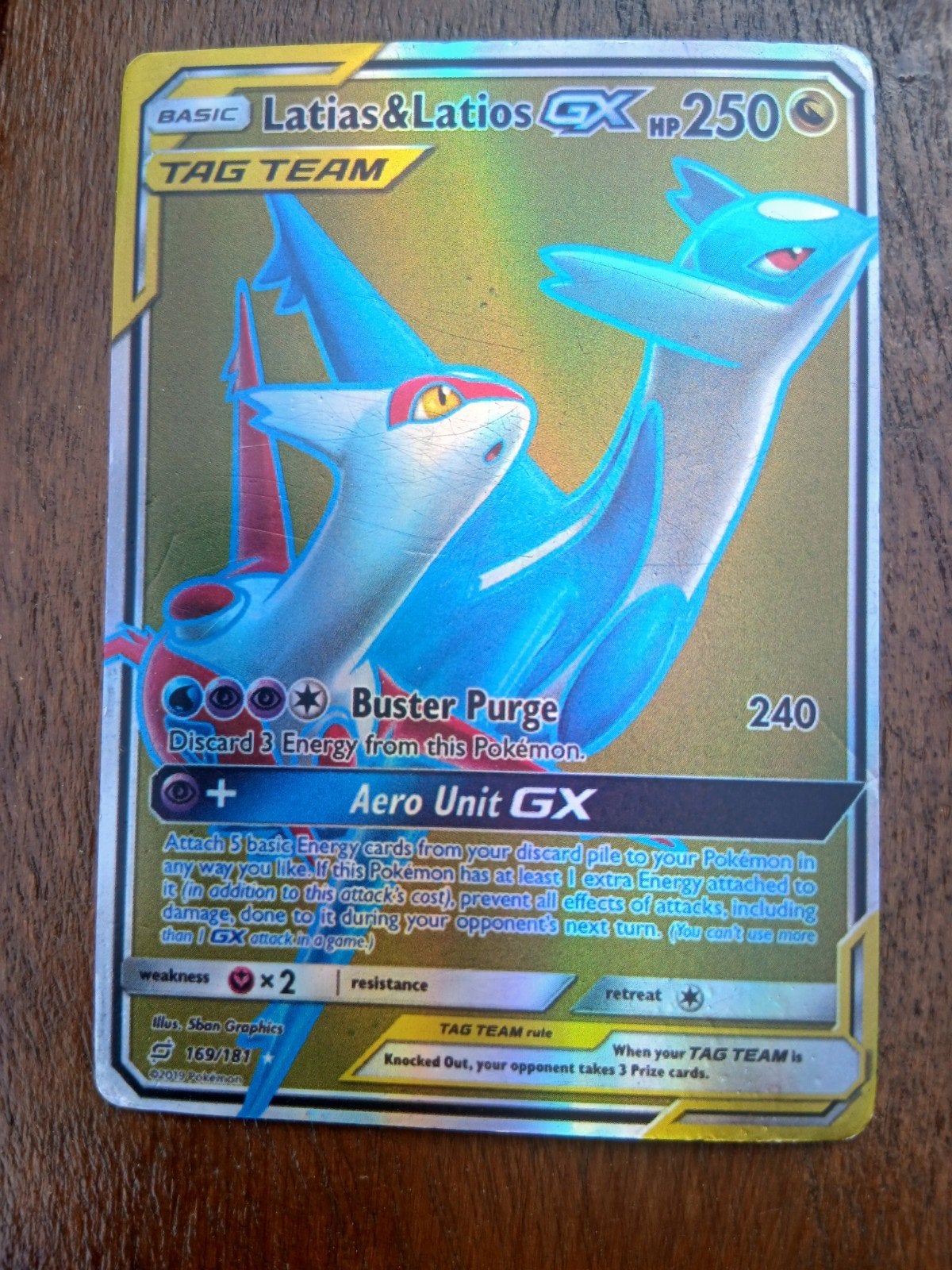 Latias & Latios GX TAG TEAM Pokémon Kaart (169/181), Ophalen of Verzenden, Zo goed als nieuw, Losse kaart, Foil