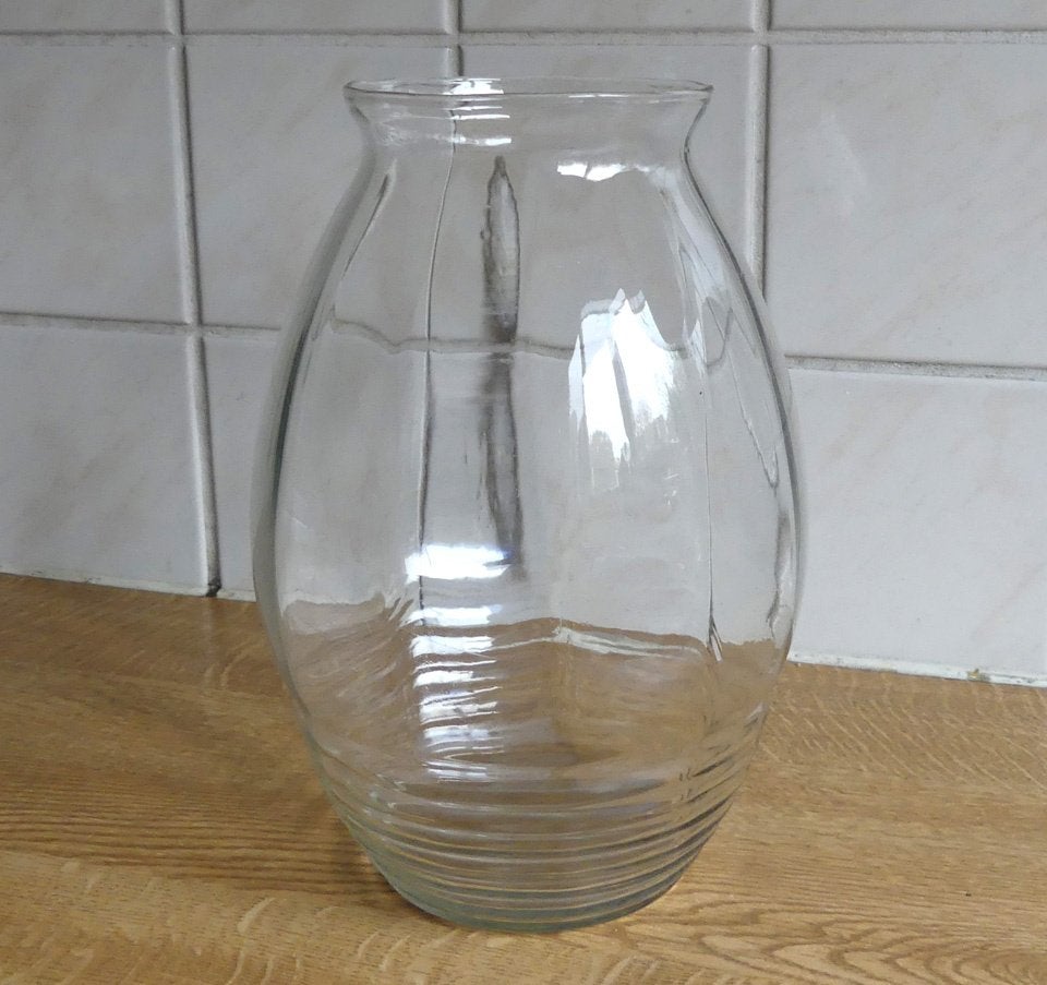Andries Copier Leerdam vintage vaas glas ribbelvaas jaren 50, Gebruikt, Overige kleuren, Ophalen of Verzenden, Glas