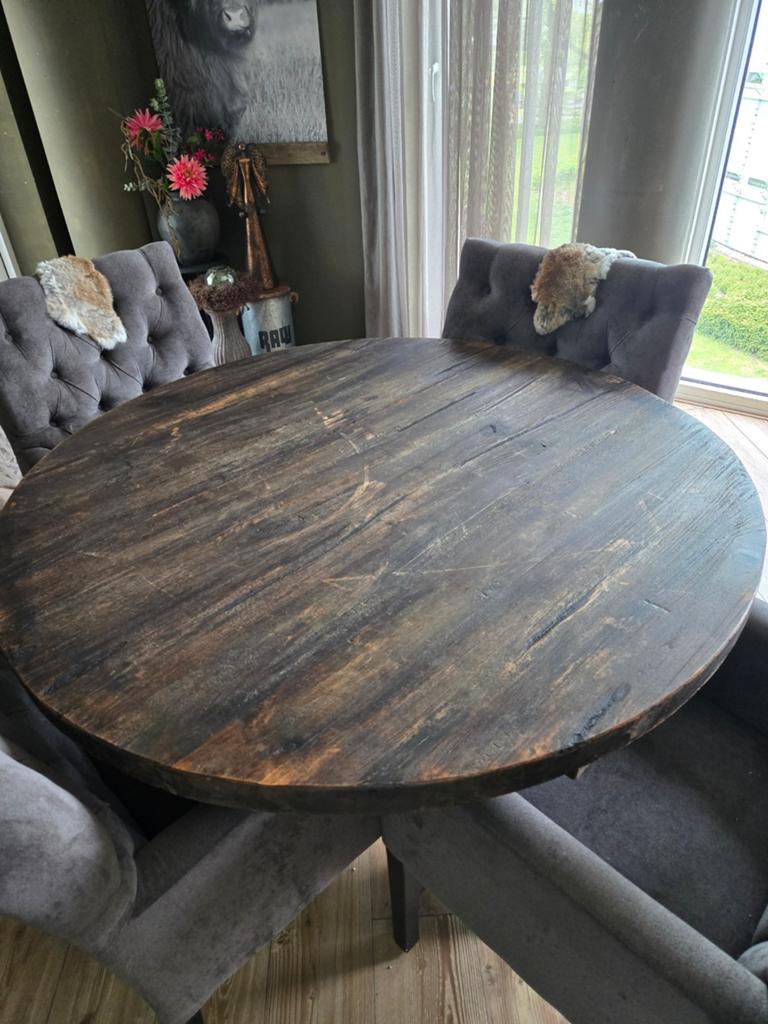 Prachtige brocante ronde eettafel, Huis en Inrichting, Tafels | Eettafels, Ophalen, Gebruikt, 50 tot 100 cm, 100 tot 150 cm