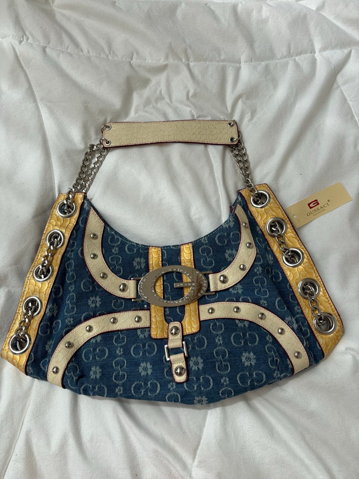 Vintage Y2K Gussaci denim tas in zeer goede staat, Ophalen of Verzenden, Zo goed als nieuw, Blauw, Handtas
