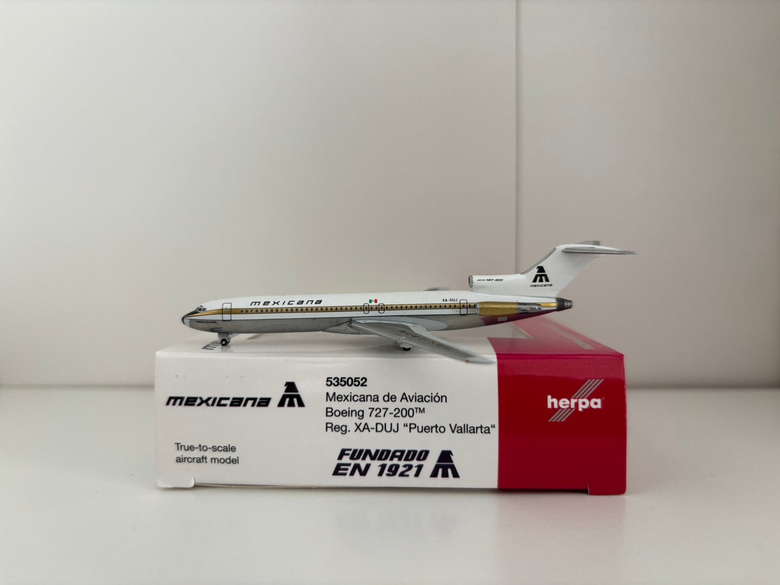 Herpa 535052 Mexicana de Aviación Boeing 727-200 1:500, Ophalen of Verzenden, Zo goed als nieuw, Schaalmodel
