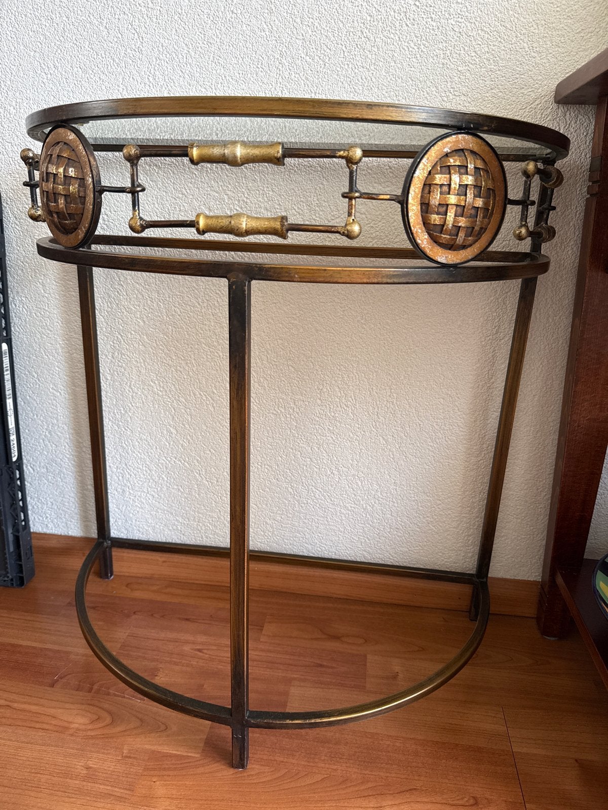 Decoratieve Halvemaan Console Tafel met Glasplaat, Gebruikt, Metaal of Aluminium, Overige vormen, 60 cm of meer
