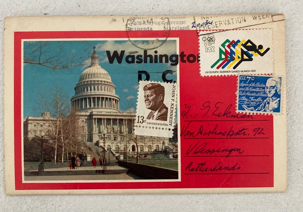 Washington DC ansichtkaarten uitvouwbaar mapje 1973, Ophalen of Verzenden, 1960 tot 1980, Gelopen, Buiten Europa