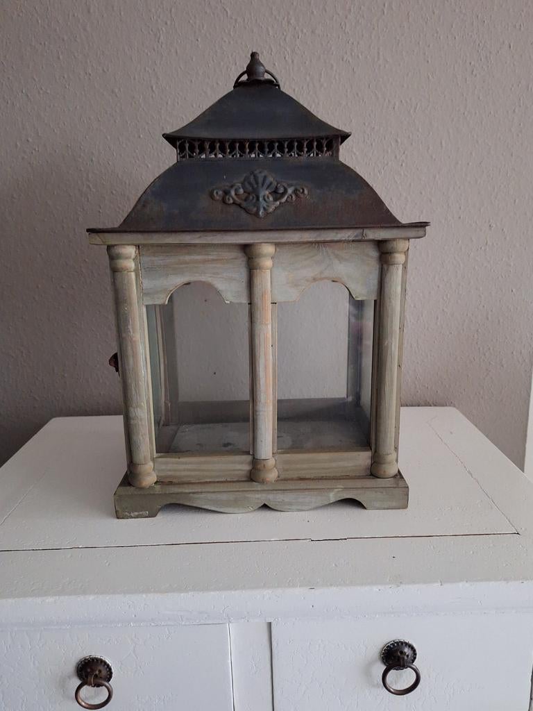 Decoratief windlicht in brocante stijl, Ophalen of Verzenden, Gebruikt