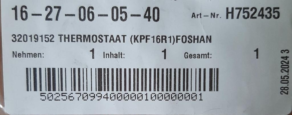 Vestel thermostaat KPF16R1 voor inventum koelkast., Witgoed en Apparatuur, Verzenden, Gebruikt