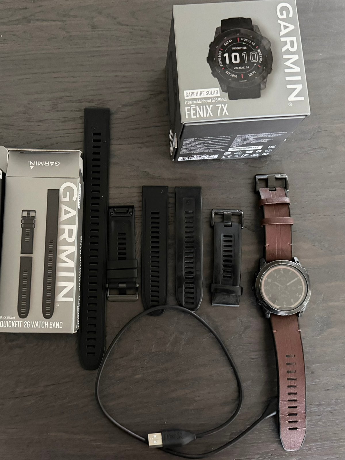 Garmin Fenix 7X Sapphire Solar Titanium 51 mm+Banden!, Ophalen, Zwart, Zo goed als nieuw, Waterdicht