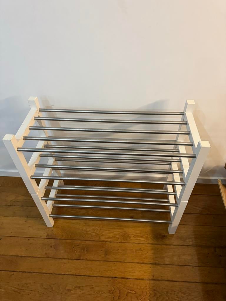 Dubbel IKEA schoenenrek, wit met RVS stangen, Ophalen of Verzenden, Gebruikt