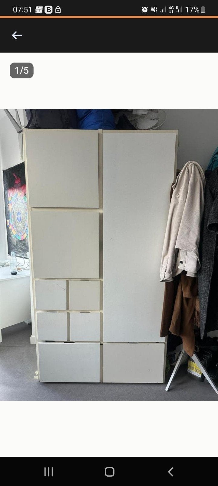 Witte kast met lades en planken. IKEA RAKKE, Huis en Inrichting, Kasten | Kledingkasten, Met plank(en), Gebruikt, Modern, 150 tot 200 cm
