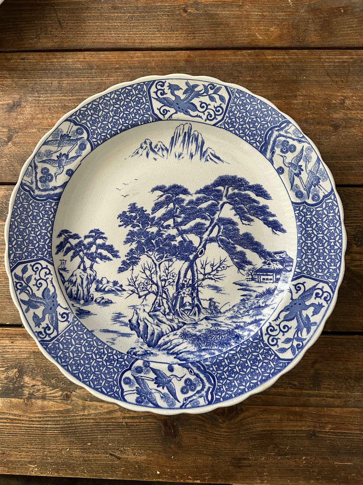 Antiek Japans Imari porseleinen bord met kraanvogels, Antiek en Kunst, Antiek | Servies los, Ophalen of Verzenden
