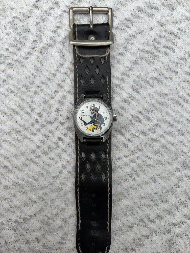 Vintage Helicon Polshorloge met Cowboy Afbeelding, Staal, Polshorloge, Ophalen, Overige merken
