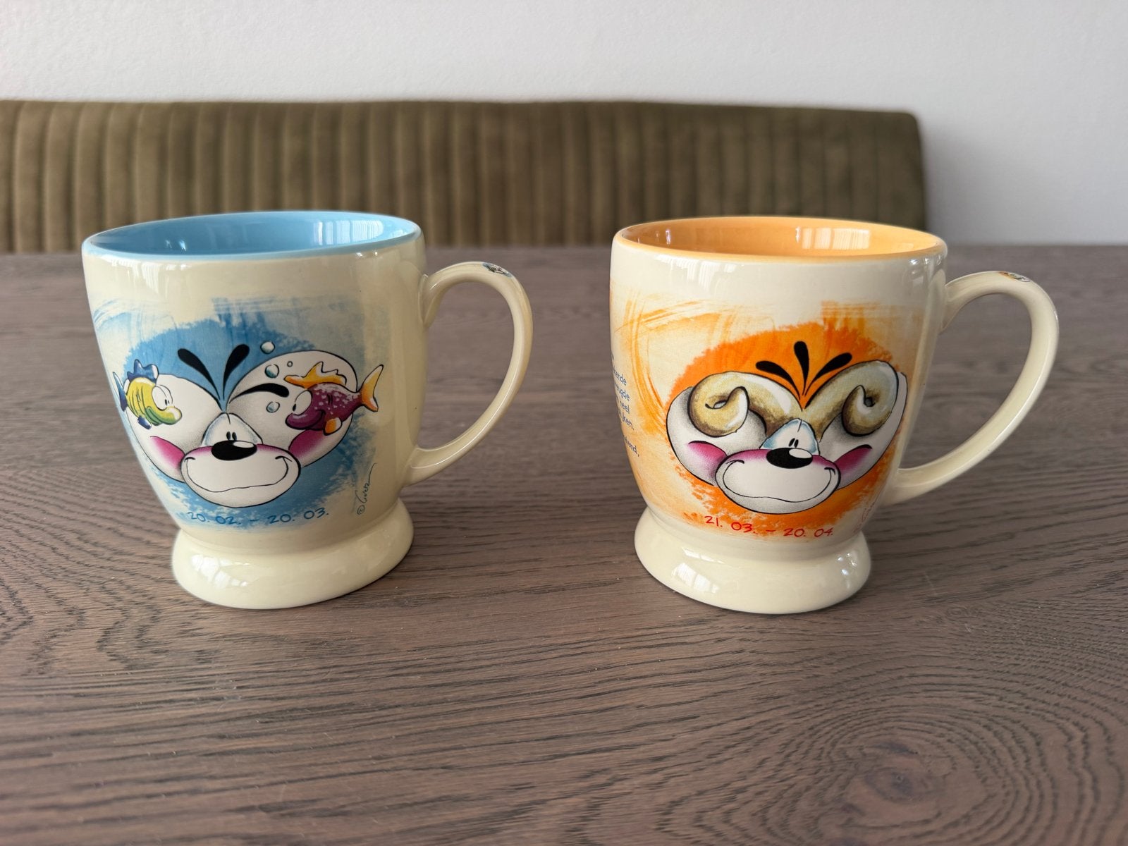 Set van 2 Diddle Horoscoop Mokken: Vissen en Ram, Ophalen of Verzenden, Zo goed als nieuw, Meerkleurig, Steen/keramiek